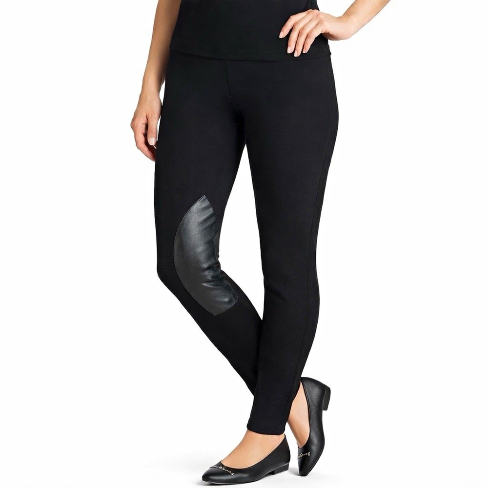 LAFAYETTE 148 New York Black Legging Pant sz M Leather Trim Preppy Equestrian